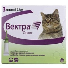 Капли на холку Ceva Vectra Felis от блох для кошек, 0.9 мл, цена за 1 пипетку