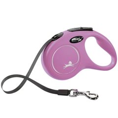 Поводок-рулетка Flexi New Classic S для собак до 15 кг, 5 м, лента, розовая