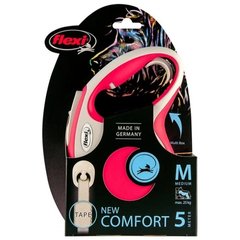Поводок-рулетка Flexi New Comfort М для собак до 25 кг, 5 м, лента, красный