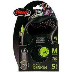 Поводок-рулетка Flexi Black Design M для собак до 25 кг, 5 м, лента, зеленая