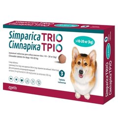 Жевательные таблетки Zoetis Симпарика Трио против блох и клещей для собак весом от 10.1 до 20 кг, цена за 1 таблетку