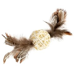 Игрушка GiGwi Catch&Scratch Плетёный мячик с колокольчиком и перьями, для кошек, 13 см