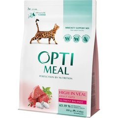 Сухой корм Optimeal для взрослых кошек, с телятиной, 200 + 100 г